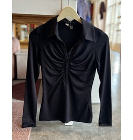 JORI SHIRRED BUTTON UP TOP