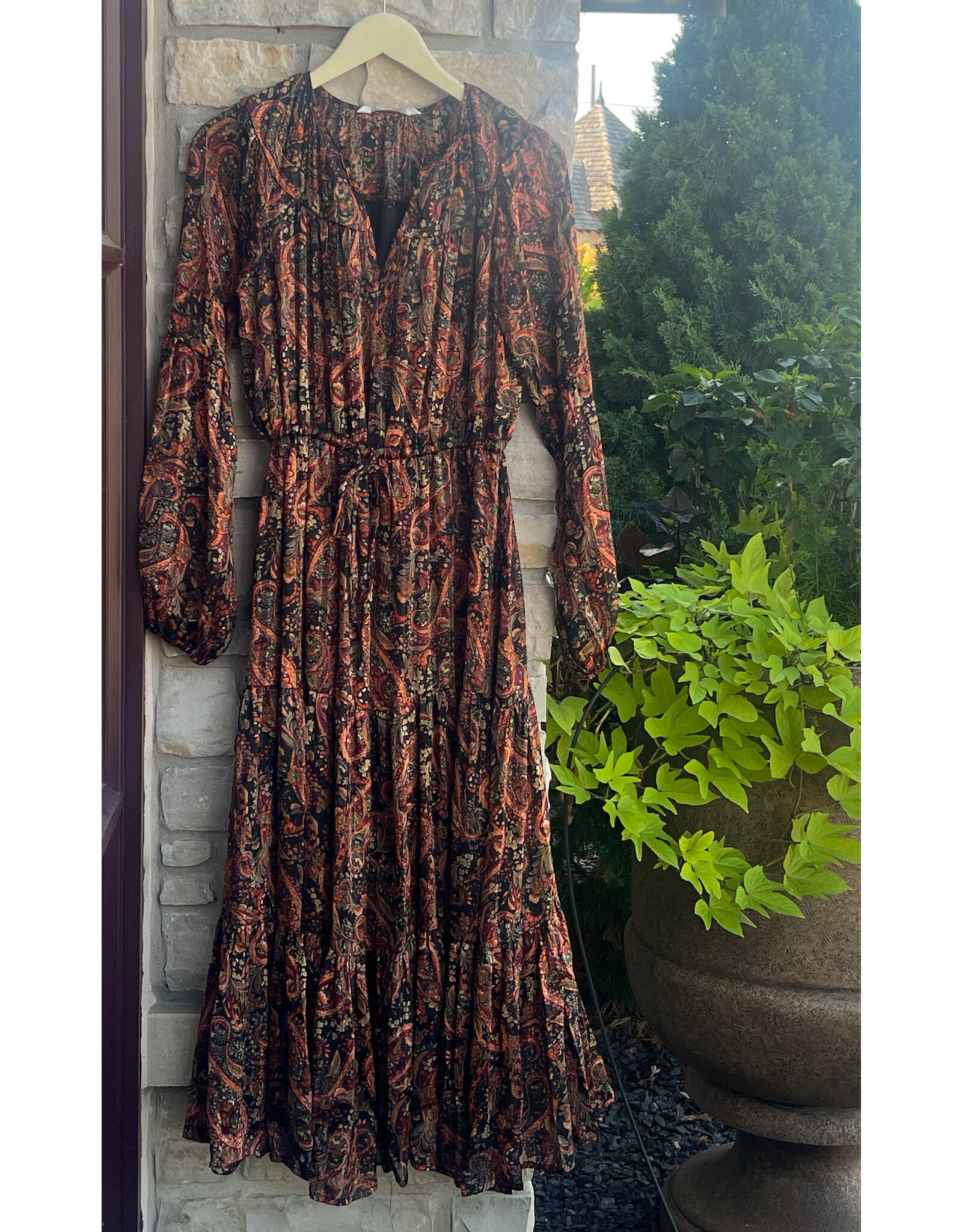 FAROLF PAINTERLY LUREX PAISLEY DRESS