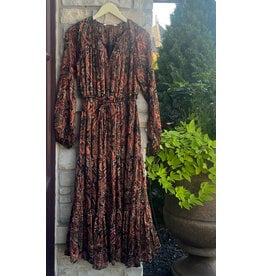 FAROLF PAINTERLY LUREX PAISLEY DRESS