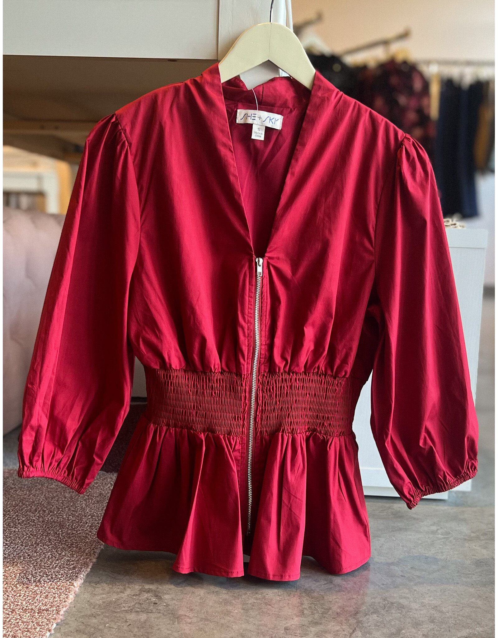 ORLANDO 3/4 SLEEVE SMOCKED WAIST TOP