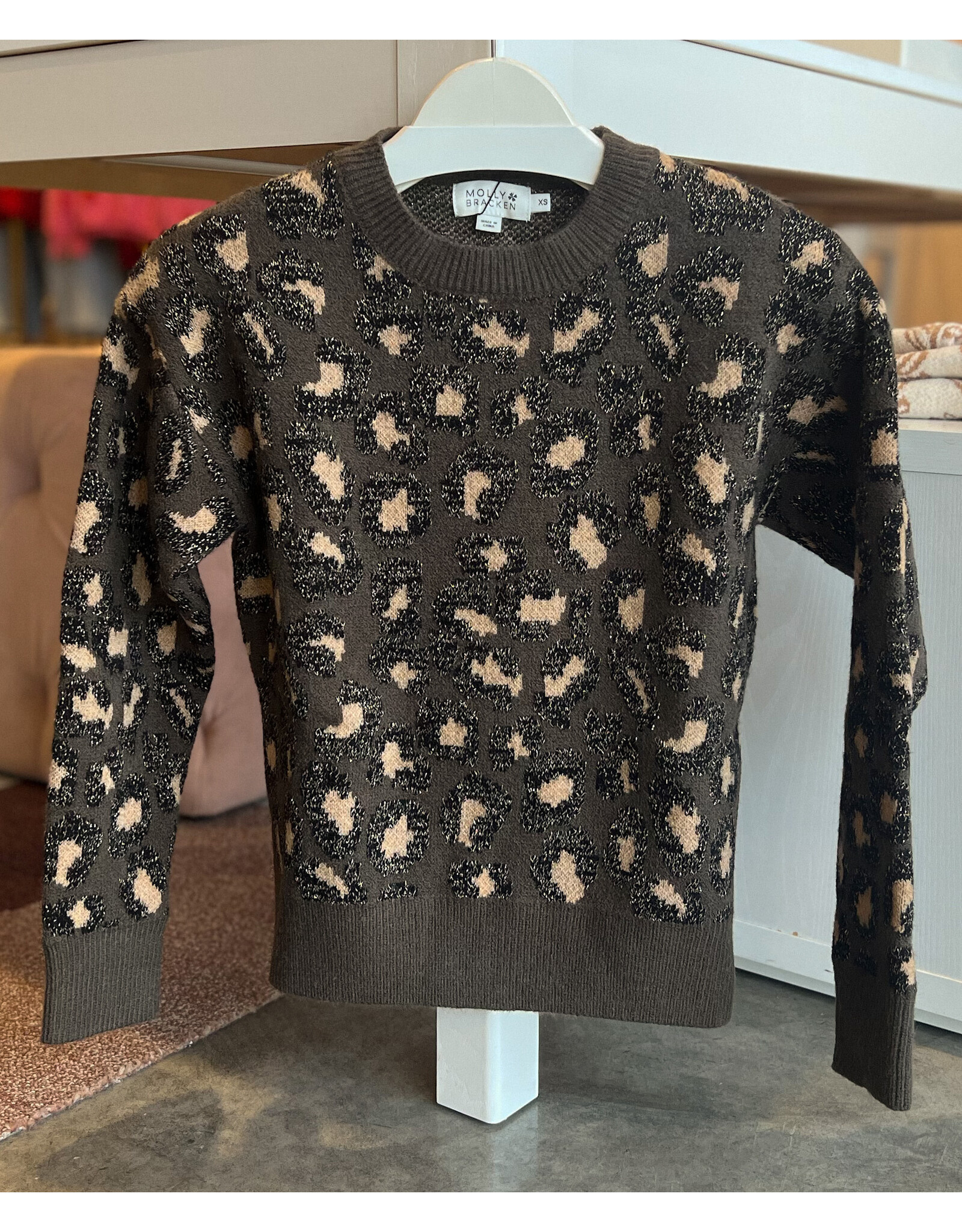 MOLLY BRACKEN HARUTO LEOPARD PRINT SWEATER