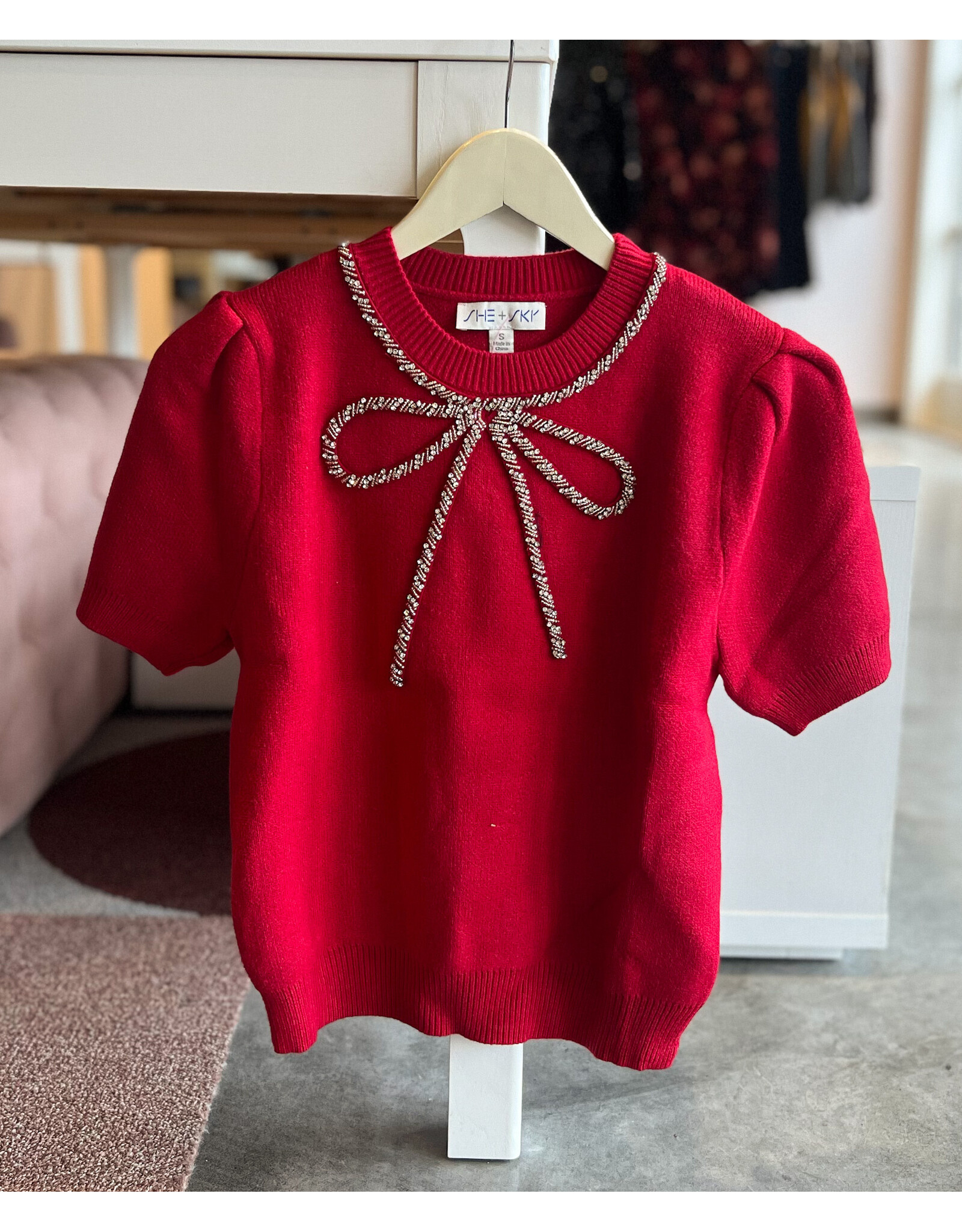 DANTE BEADED BOW SWEATER TOP