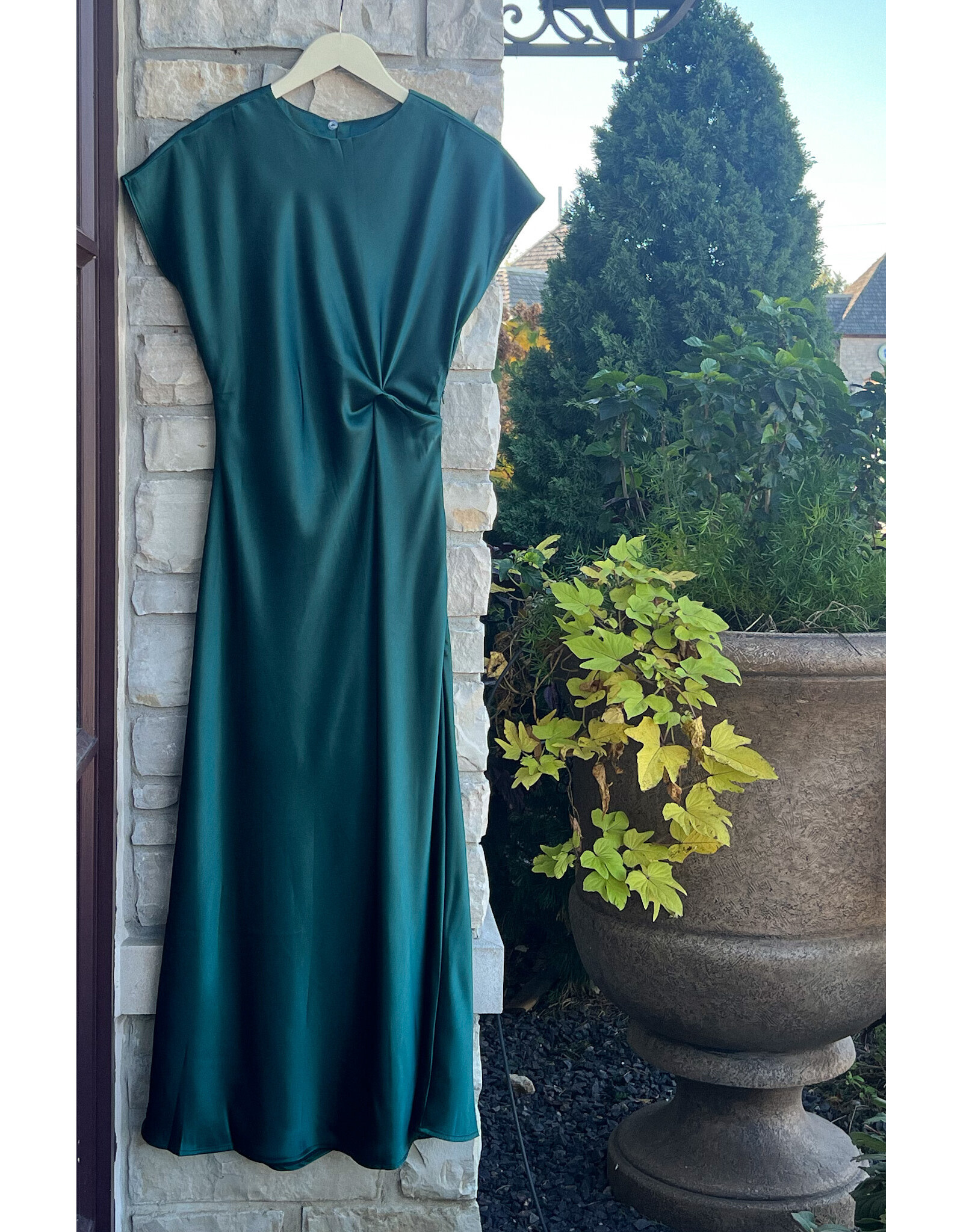 LLEWELLYN SATIN DRAPED MIDI DRESS