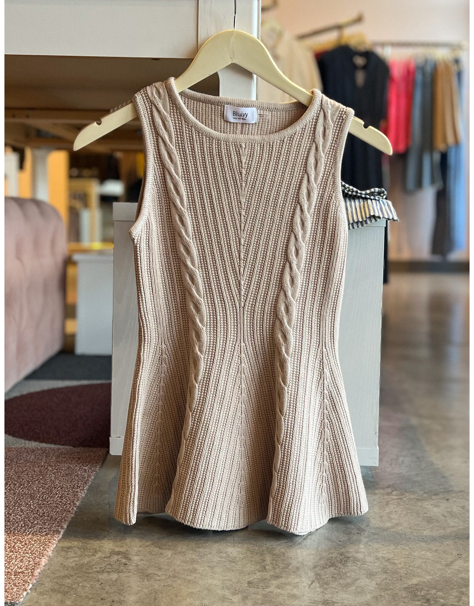 ACAIA CABLE KNIT PEPLUM TOP