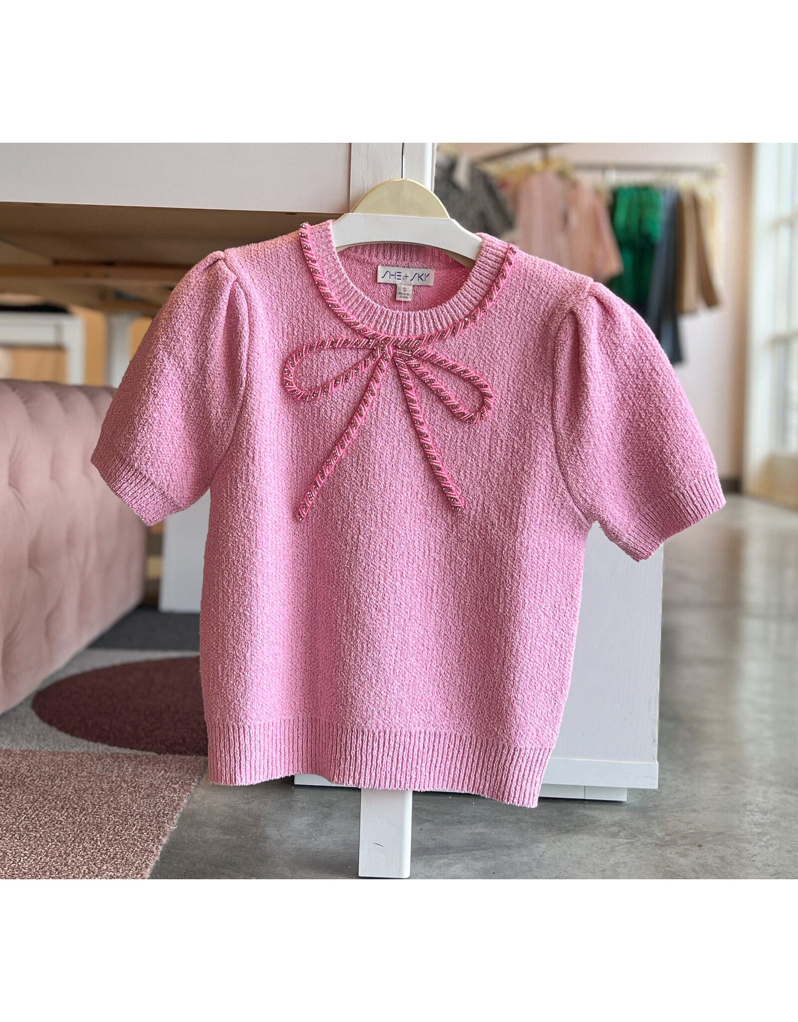 DANTE BEADED BOW SWEATER TOP