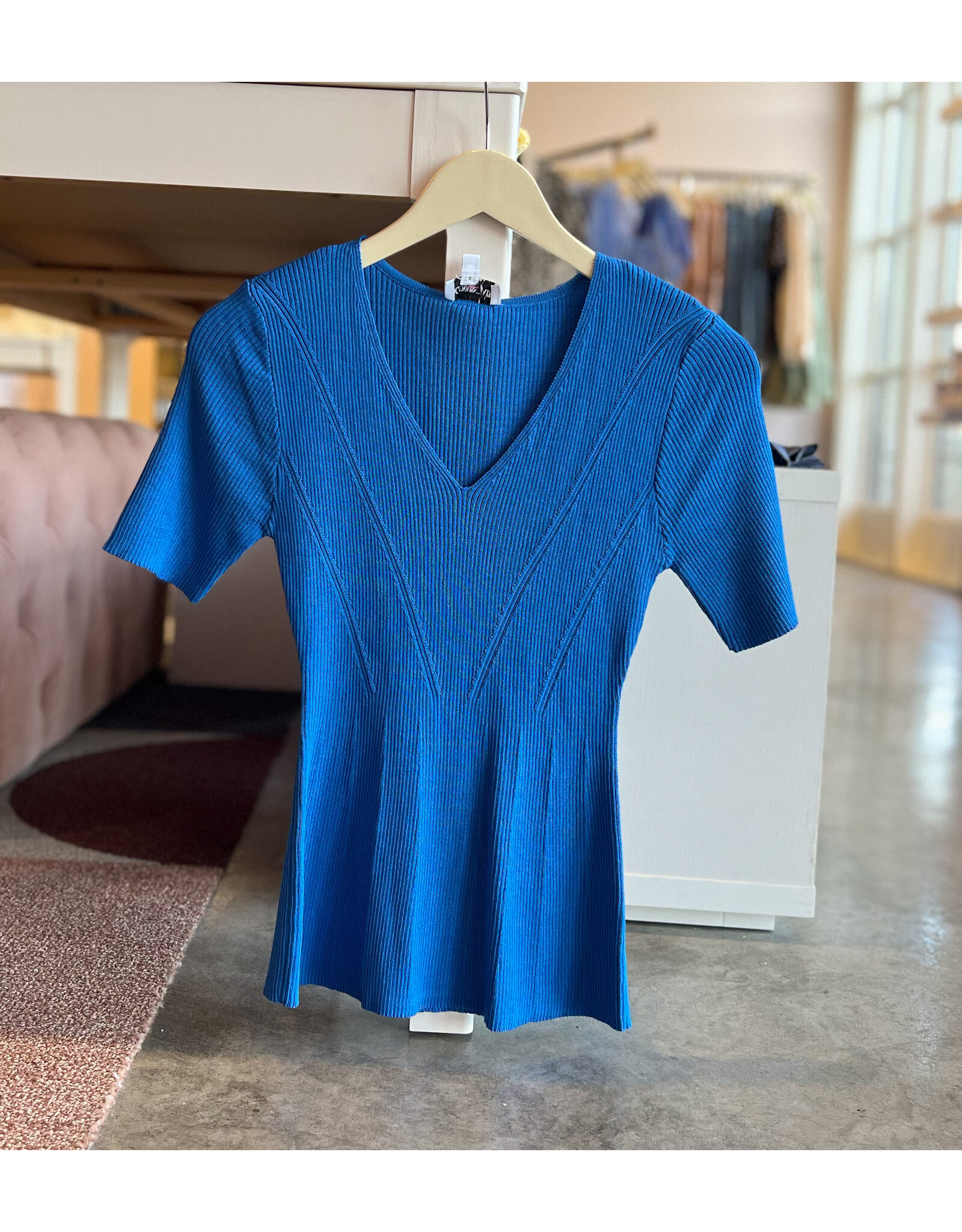 VERONICA S/S RIBBED PEPLUM TOP