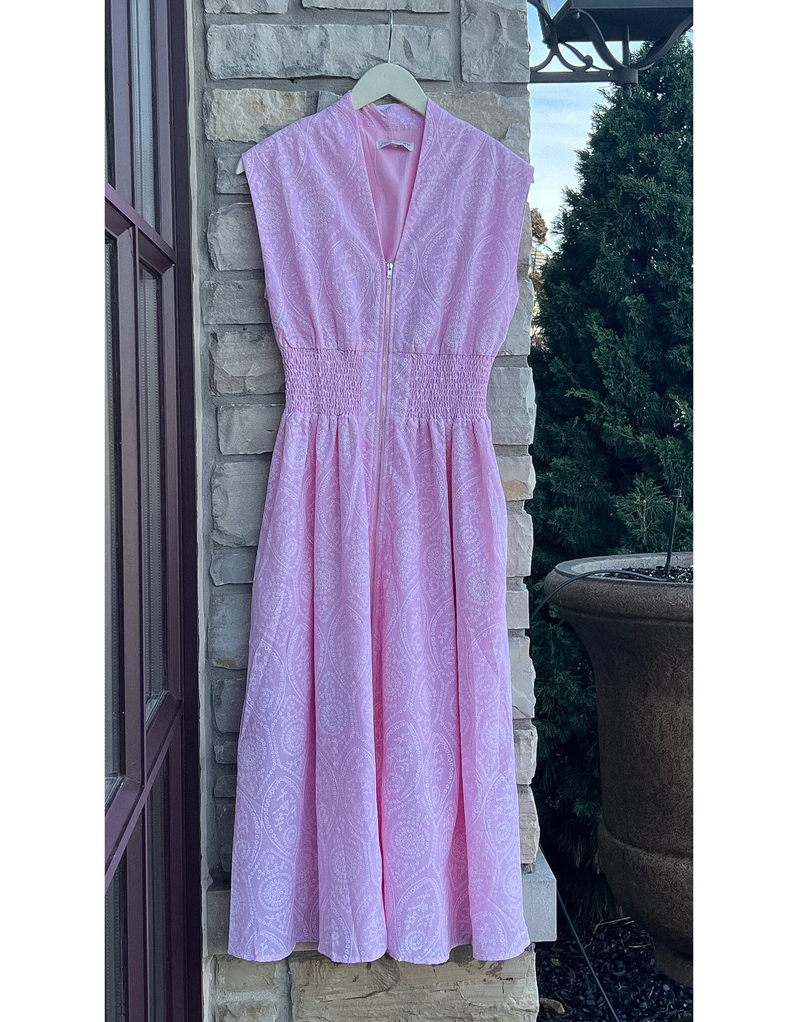 CAISHEN EYELET PRINTED MIDI DRESS