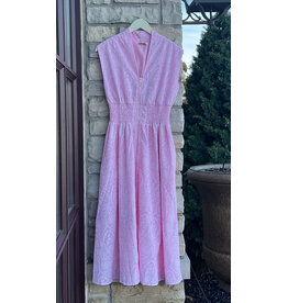 CAISHEN EYELET PRINTED MIDI DRESS