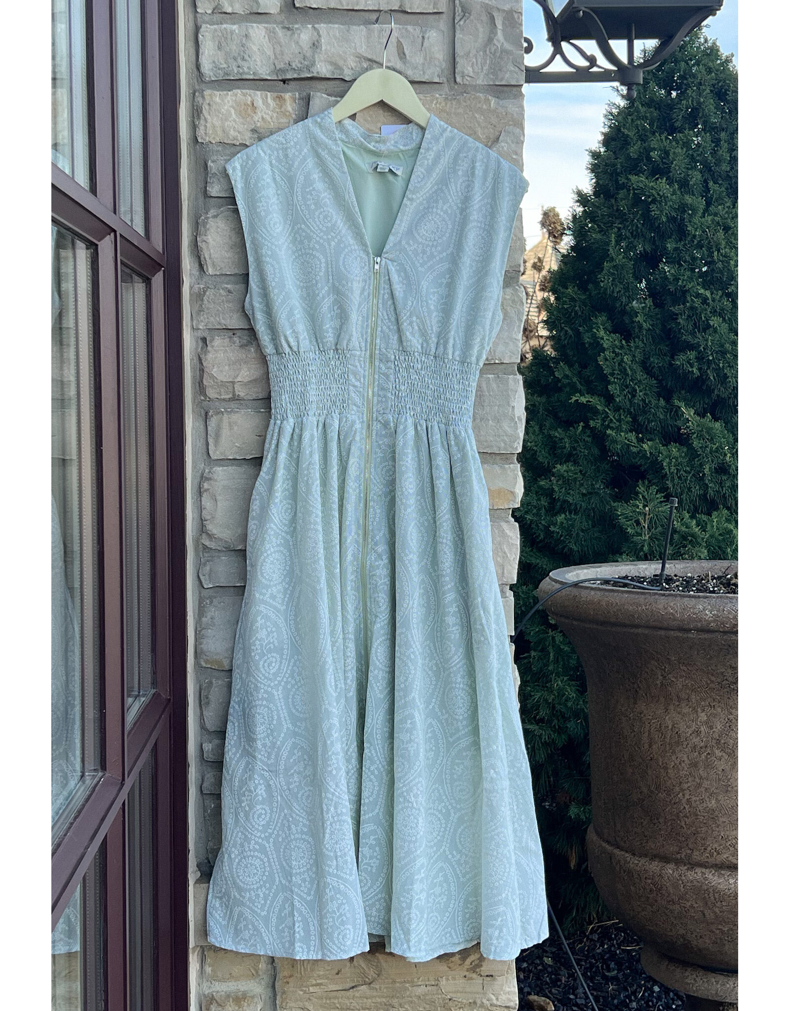 CAISHEN EYELET PRINTED MIDI DRESS