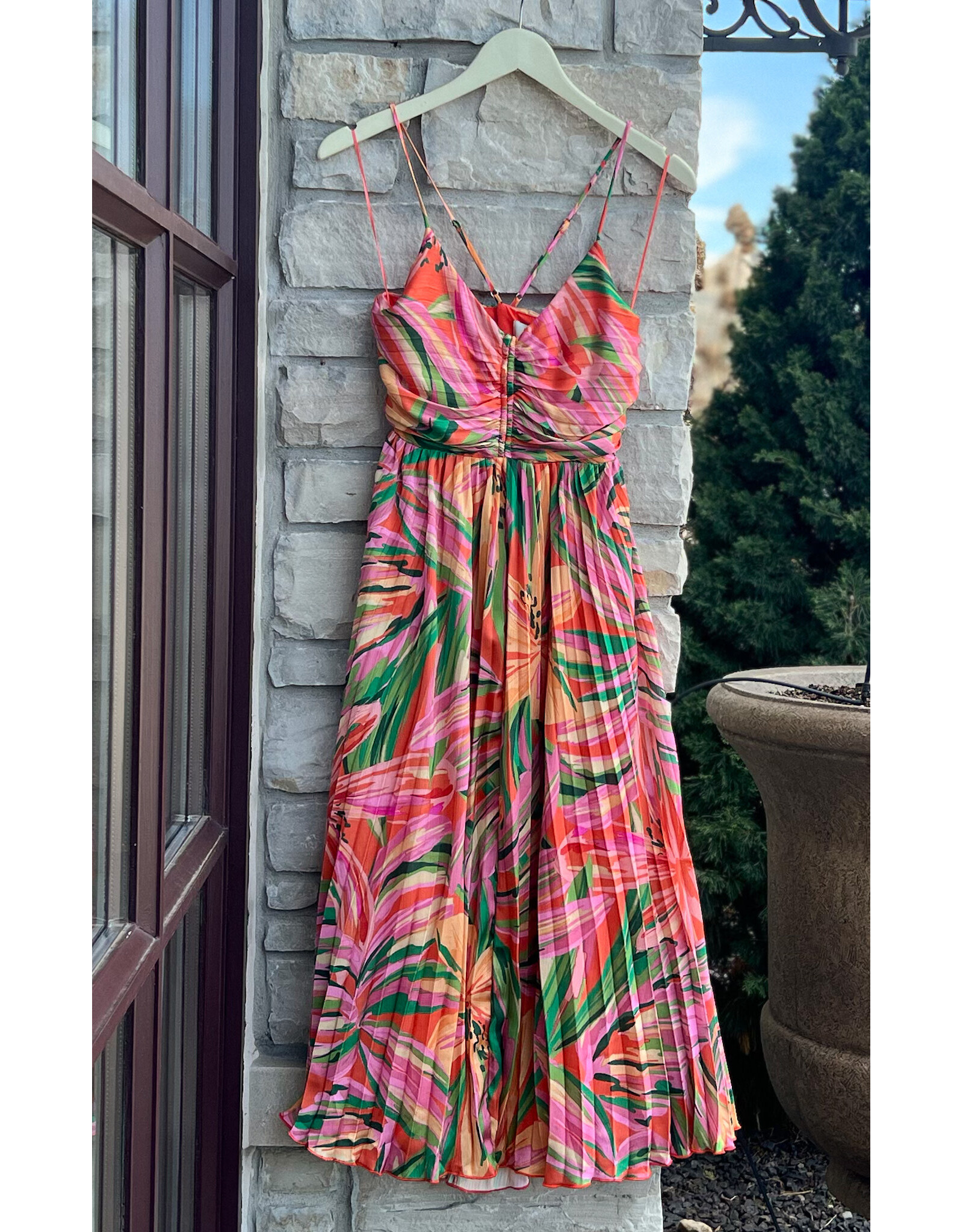 SUNSET RIDGE PLEATED MIDI DRESS