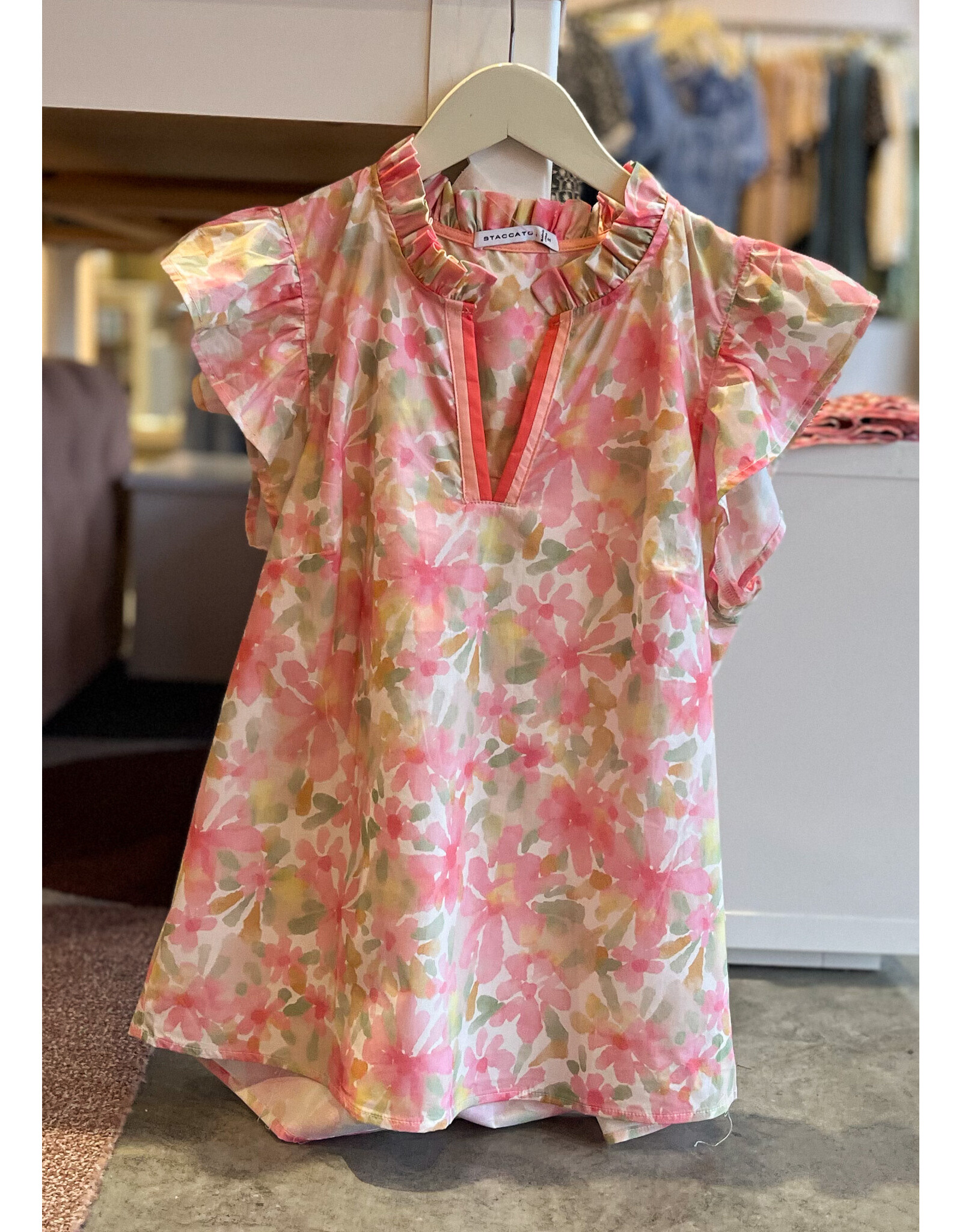 JAHAN FRILLED SPLIT NECK FLORAL PRINT TOP