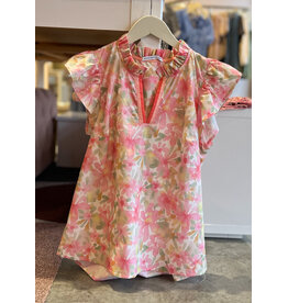 JAHAN FRILLED SPLIT NECK FLORAL PRINT TOP