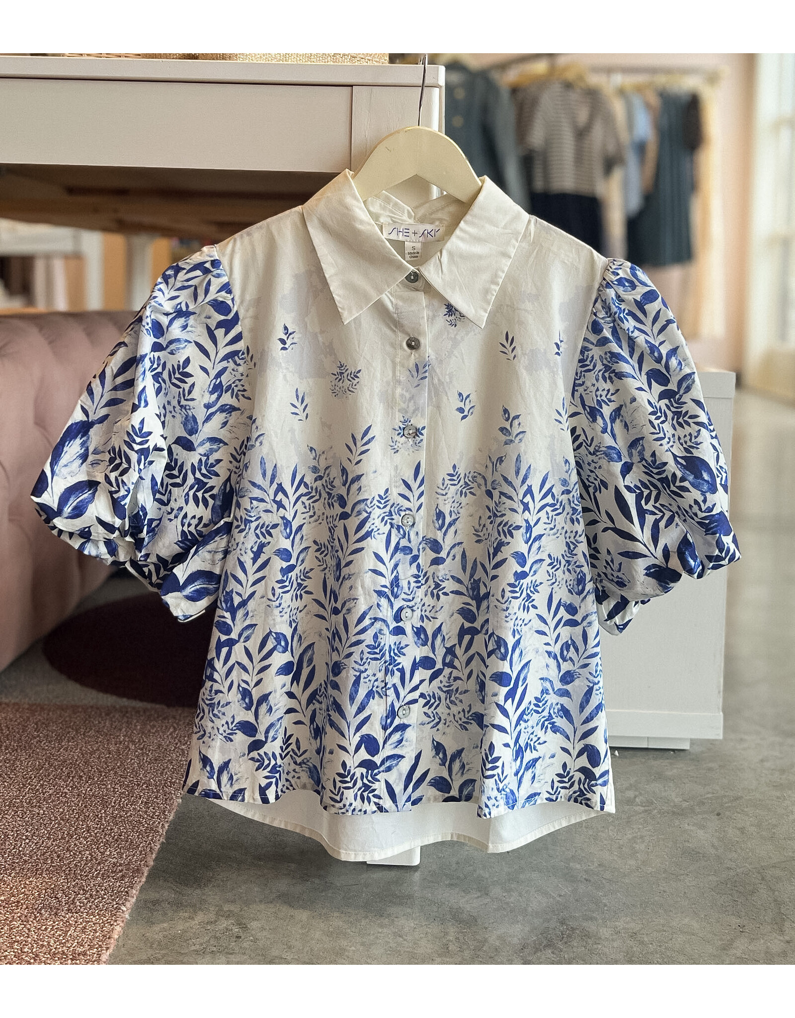 HAFIZ PUFF SLEEVE BUTTON DOWN TOP