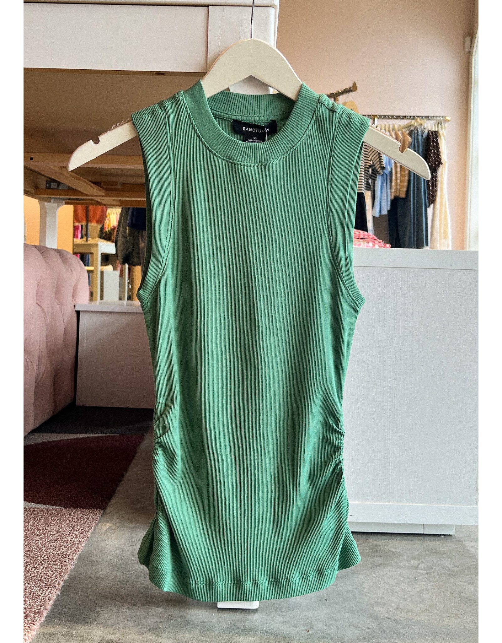 SANCTUARY RIBBED RUCHED TANK