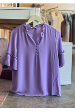 OMIRAS V NECK BLOUSE WITH PLEATED SLEEVE DETAIL