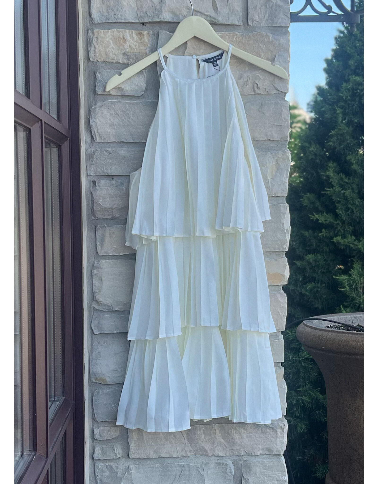 HELAH PLEATED SATIN TIERED DRESS