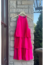 HELAH PLEATED SATIN TIERED DRESS