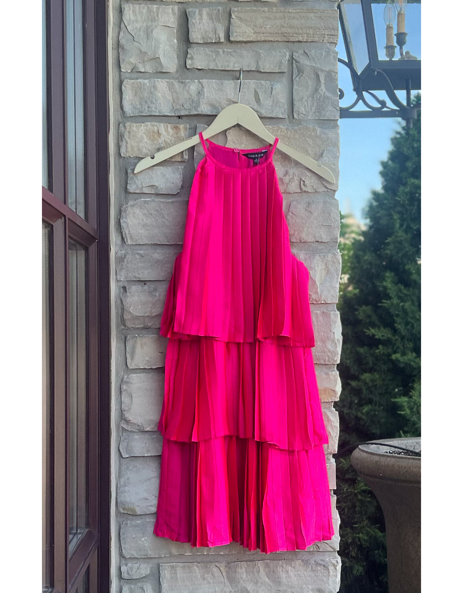 HELAH PLEATED SATIN TIERED DRESS