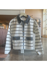 ZOE AND CLAIRE CHRYSEIS KNIT JACKET WITH DENIM TRIM