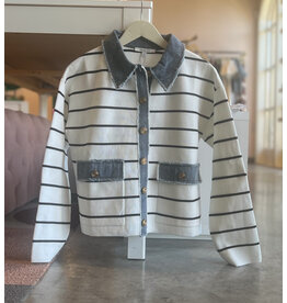 ZOE AND CLAIRE CHRYSEIS KNIT JACKET WITH DENIM TRIM