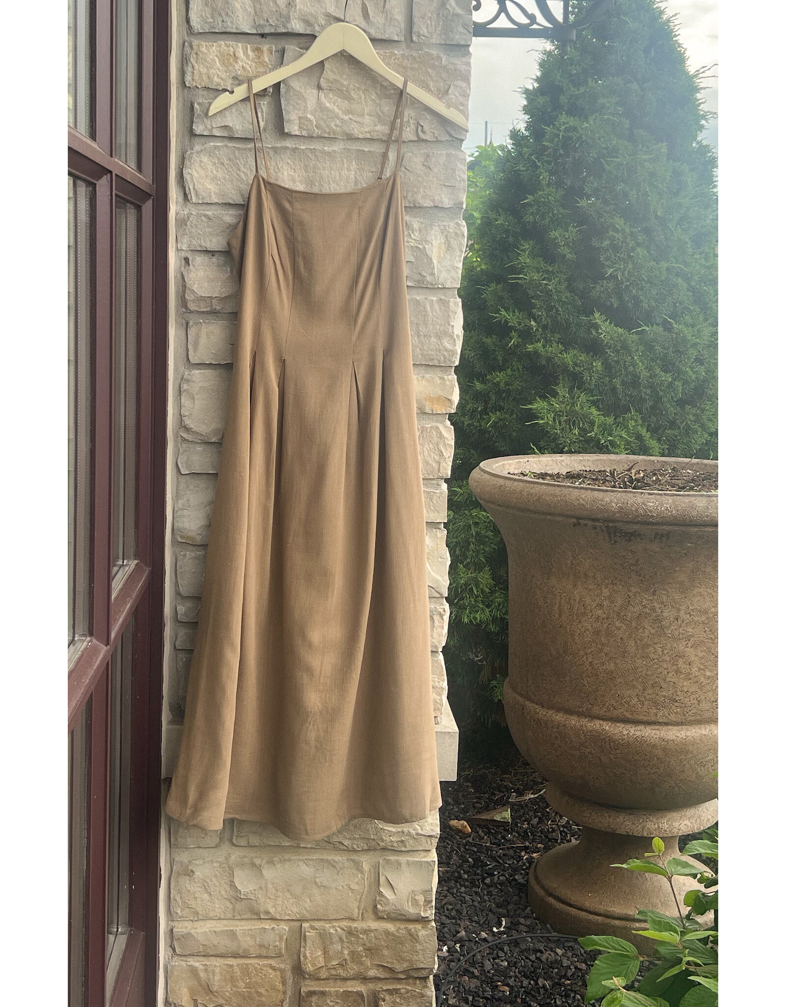 GENET SEAMED BODICE PLEATED MIDI DRESS