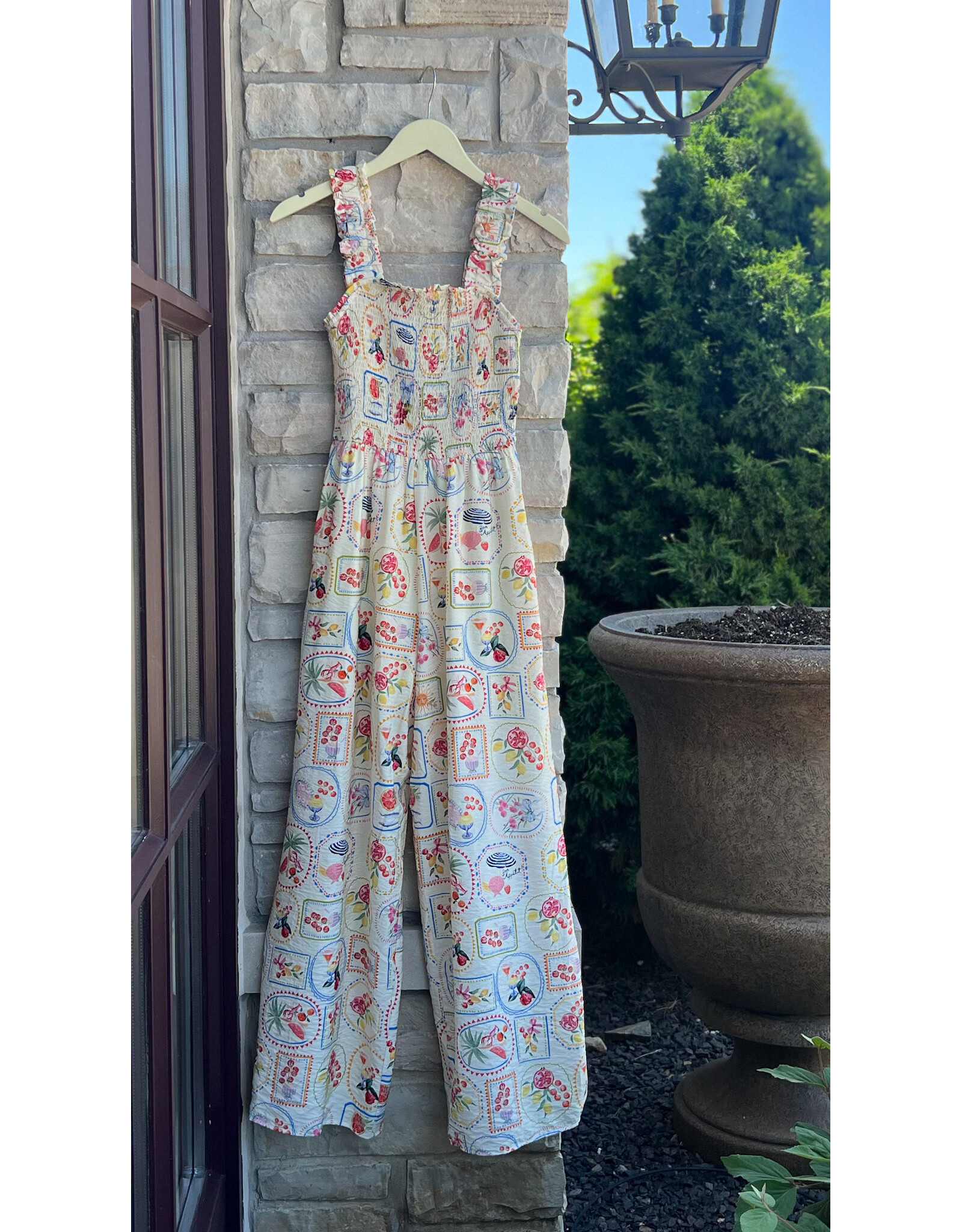 JACKOPA SLEEVELESS SMOCKED JUMPSUIT