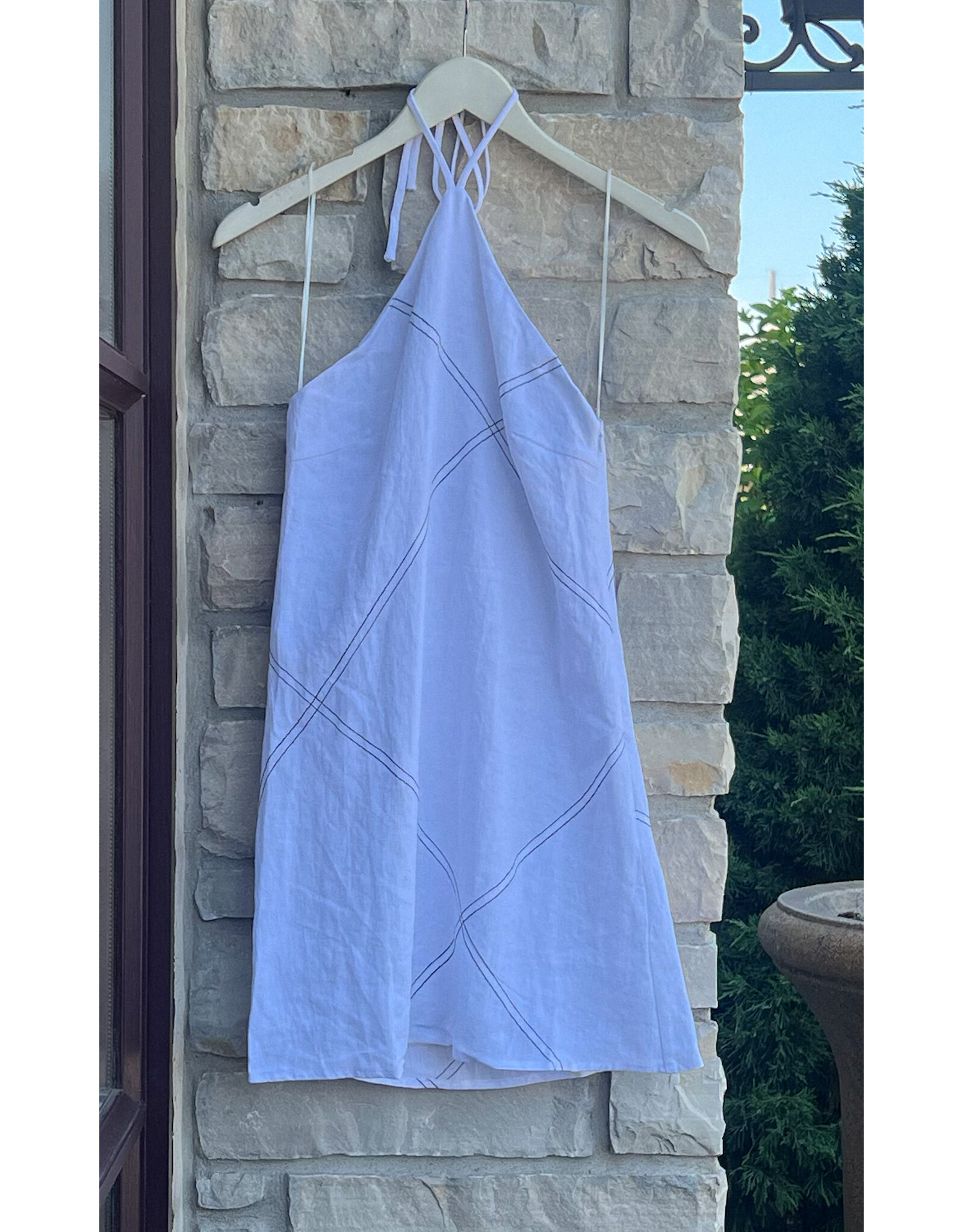 LENA CONTRAST STITCH HALTER MINI DRESS
