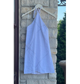 LENA CONTRAST STITCH HALTER MINI DRESS