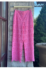 AILANY FLORAL EYELET WIDE LEG CROPPED PANTS