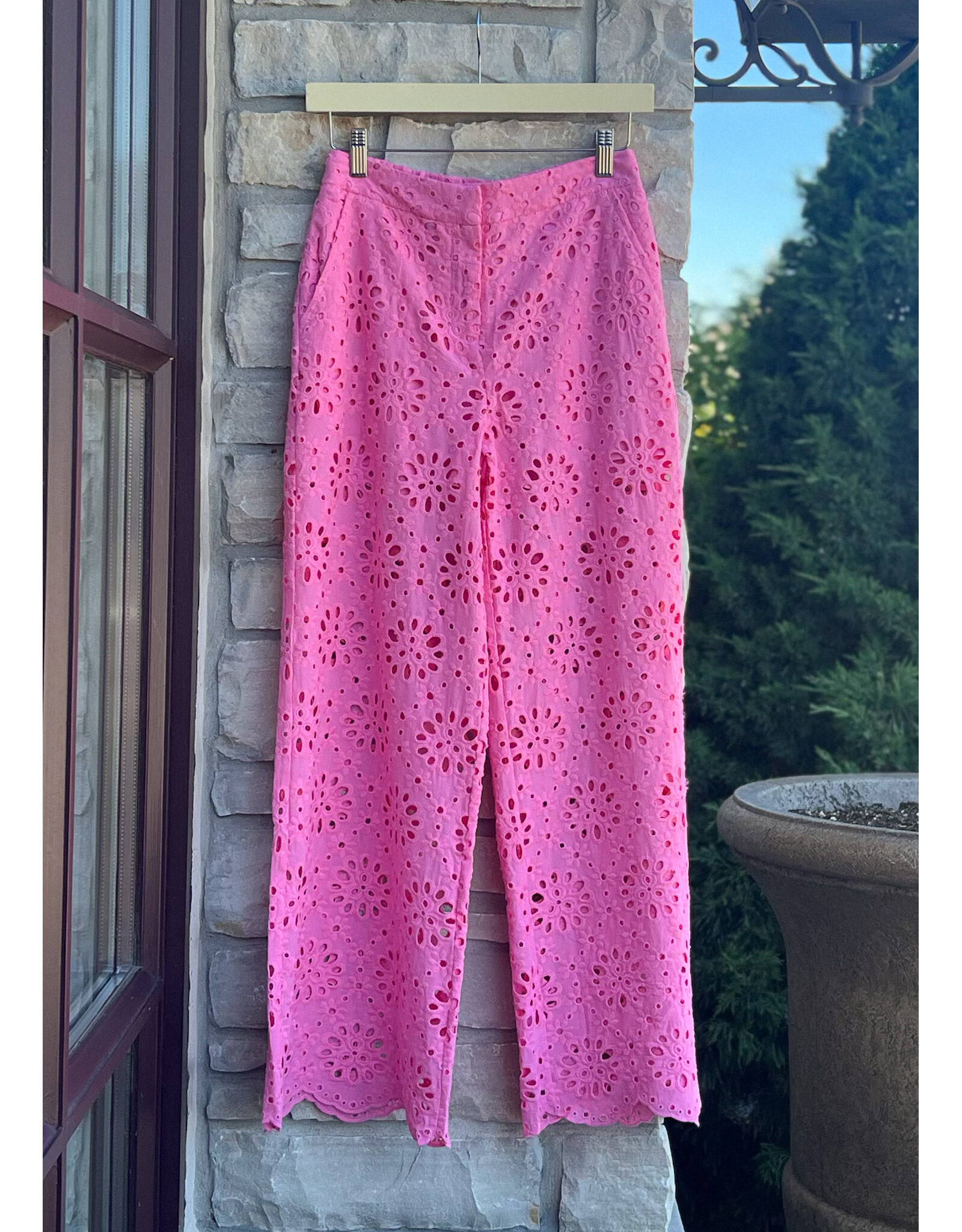 AILANY FLORAL EYELET WIDE LEG CROPPED PANTS