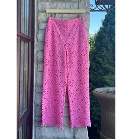 AILANY FLORAL EYELET WIDE LEG CROPPED PANTS