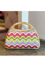 YAZID FAUX STRAW WOOD FRAME HANDLE BAG