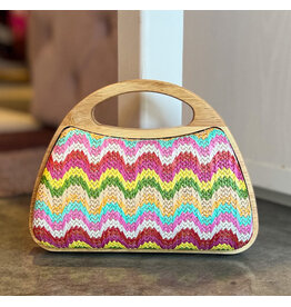 YAZID FAUX STRAW WOOD FRAME HANDLE BAG