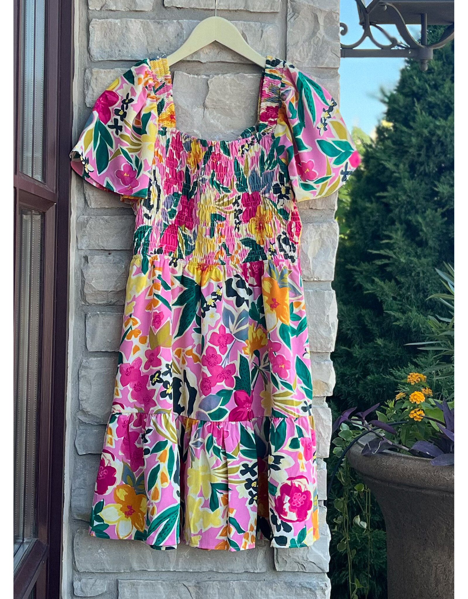 ACOSTA SMOCKED BODICE FLORAL DRESS