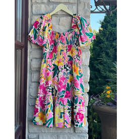 ACOSTA SMOCKED BODICE FLORAL DRESS