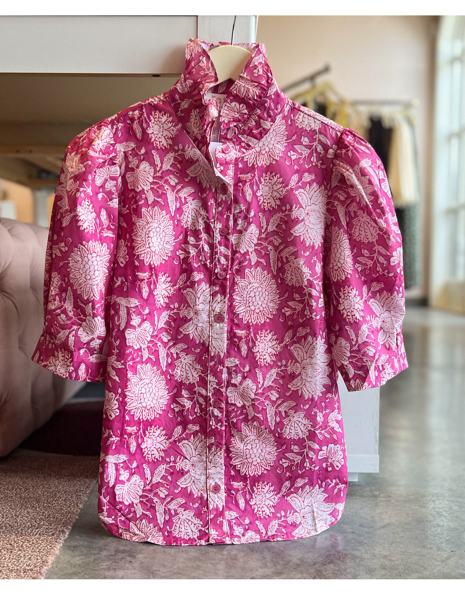 THEO PUFF SLEEVE BUTTON DOWN TOP