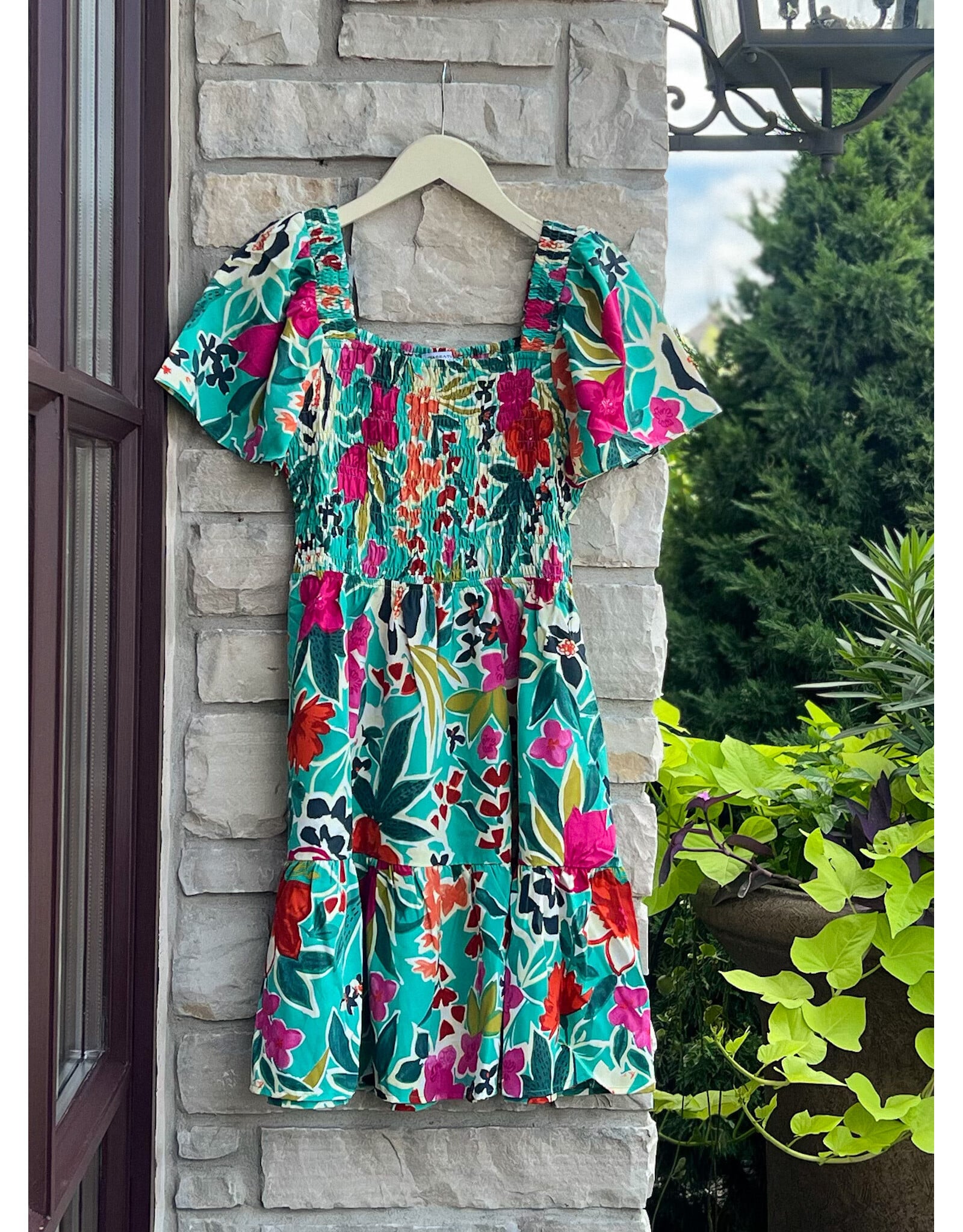 ACOSTA SMOCKED BODICE FLORAL DRESS