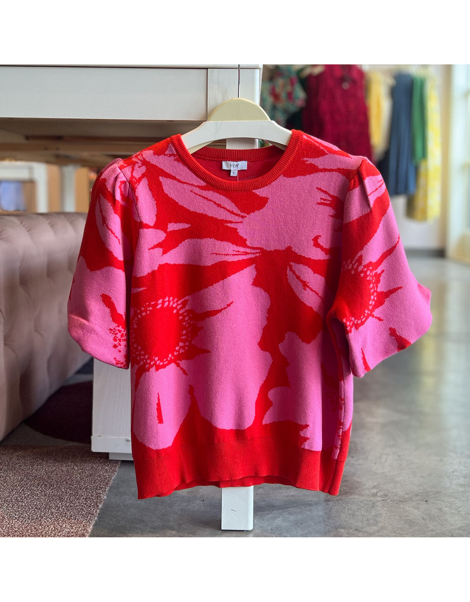 PAREES FLORAL BUBBLE SLEEVE TOP
