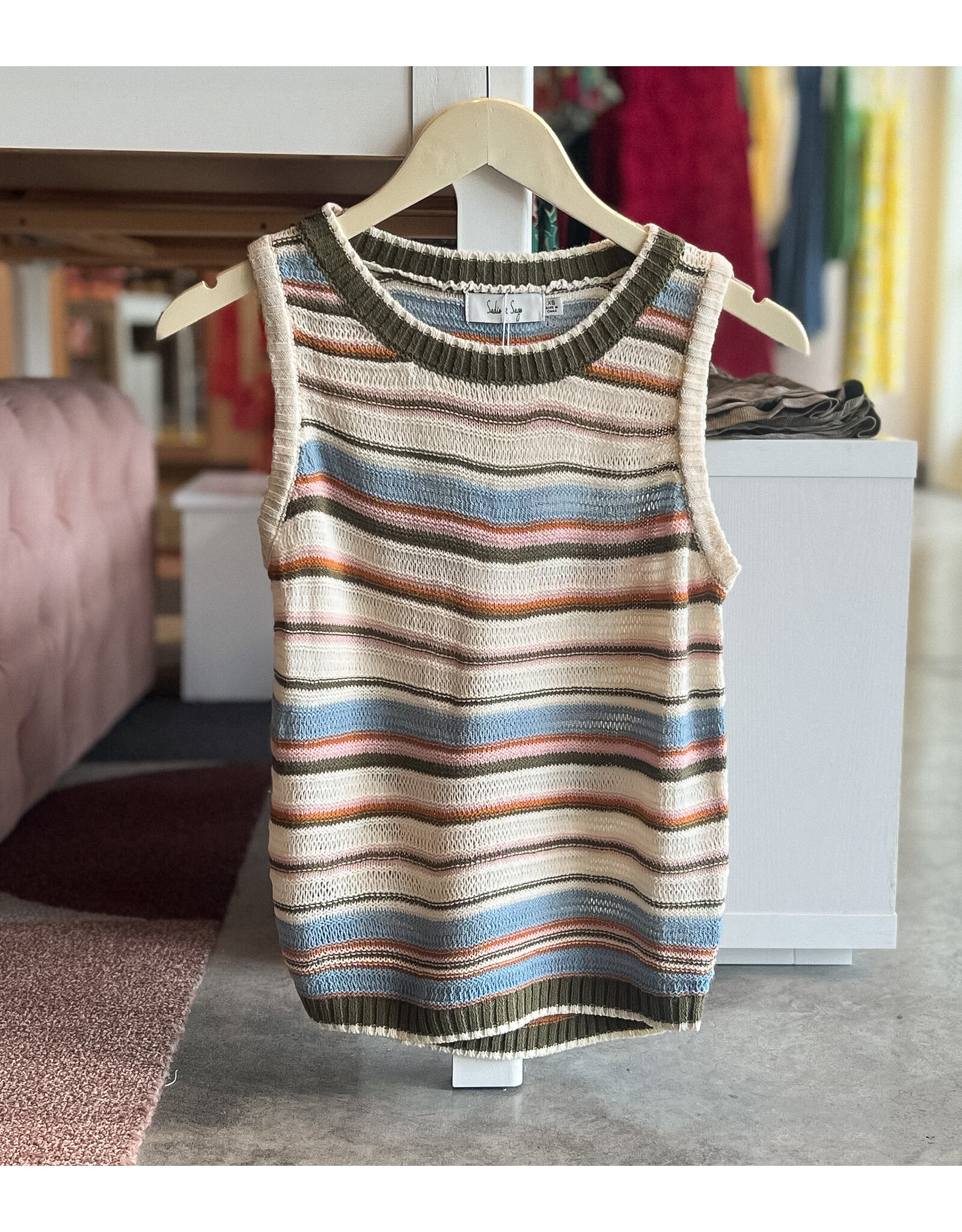 SADIE & SAGE FALL STRIPE SWEATER VEST TOP