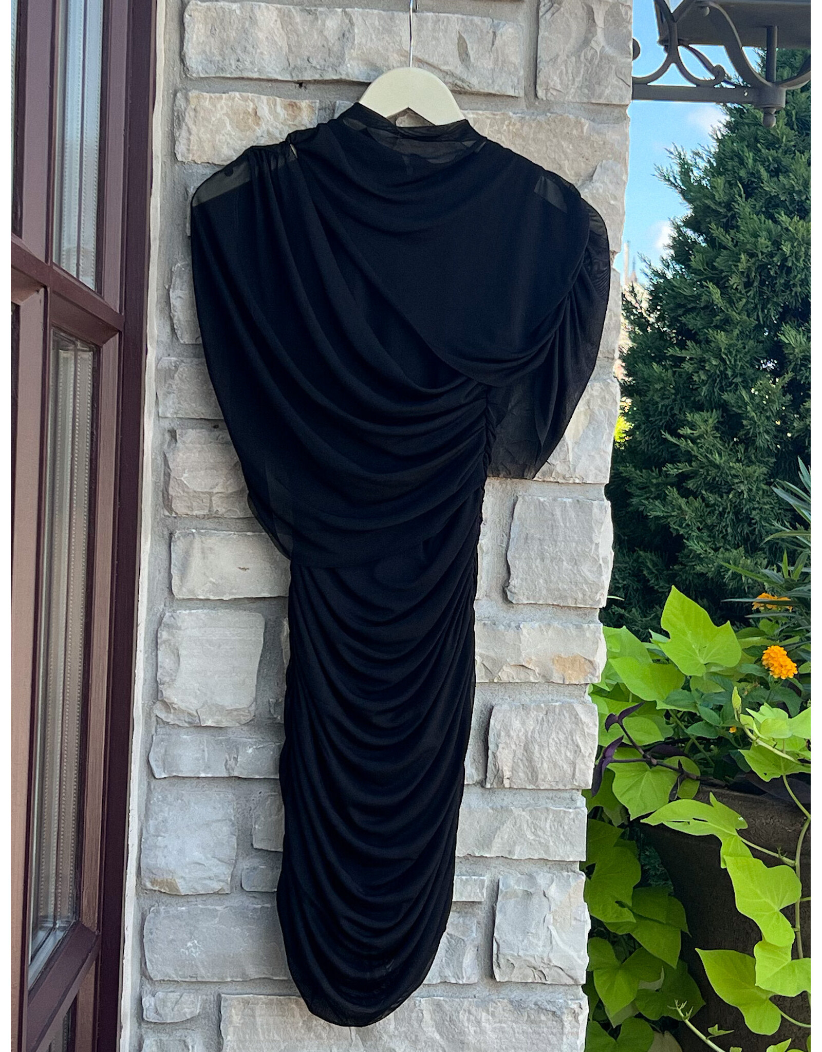 OKAPI ASYMMETRIC CAPE RUCH MINI DRESS