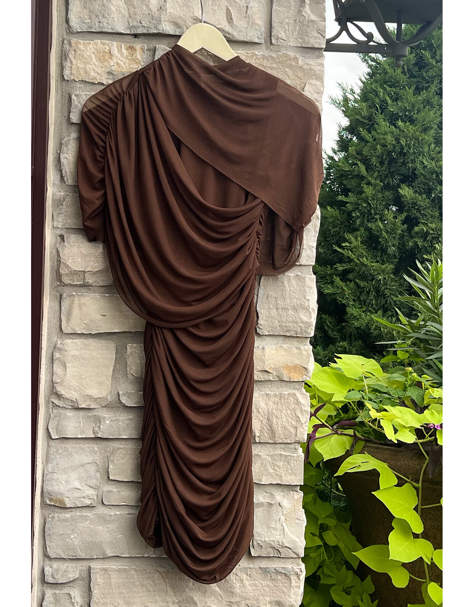 OKAPI ASYMMETRIC CAPE RUCH MINI DRESS