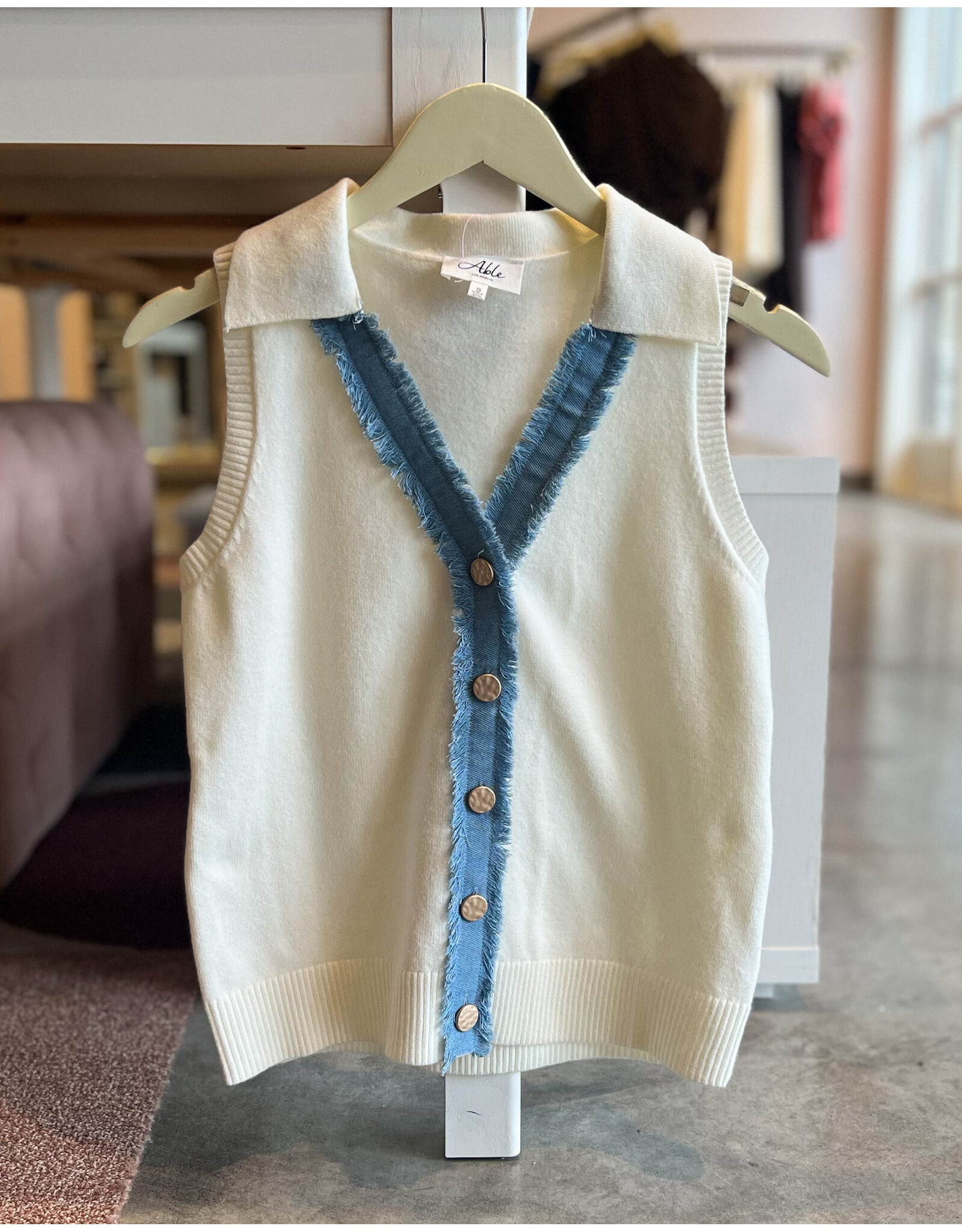 LAELIA COLLARED DENIM VEST TOP