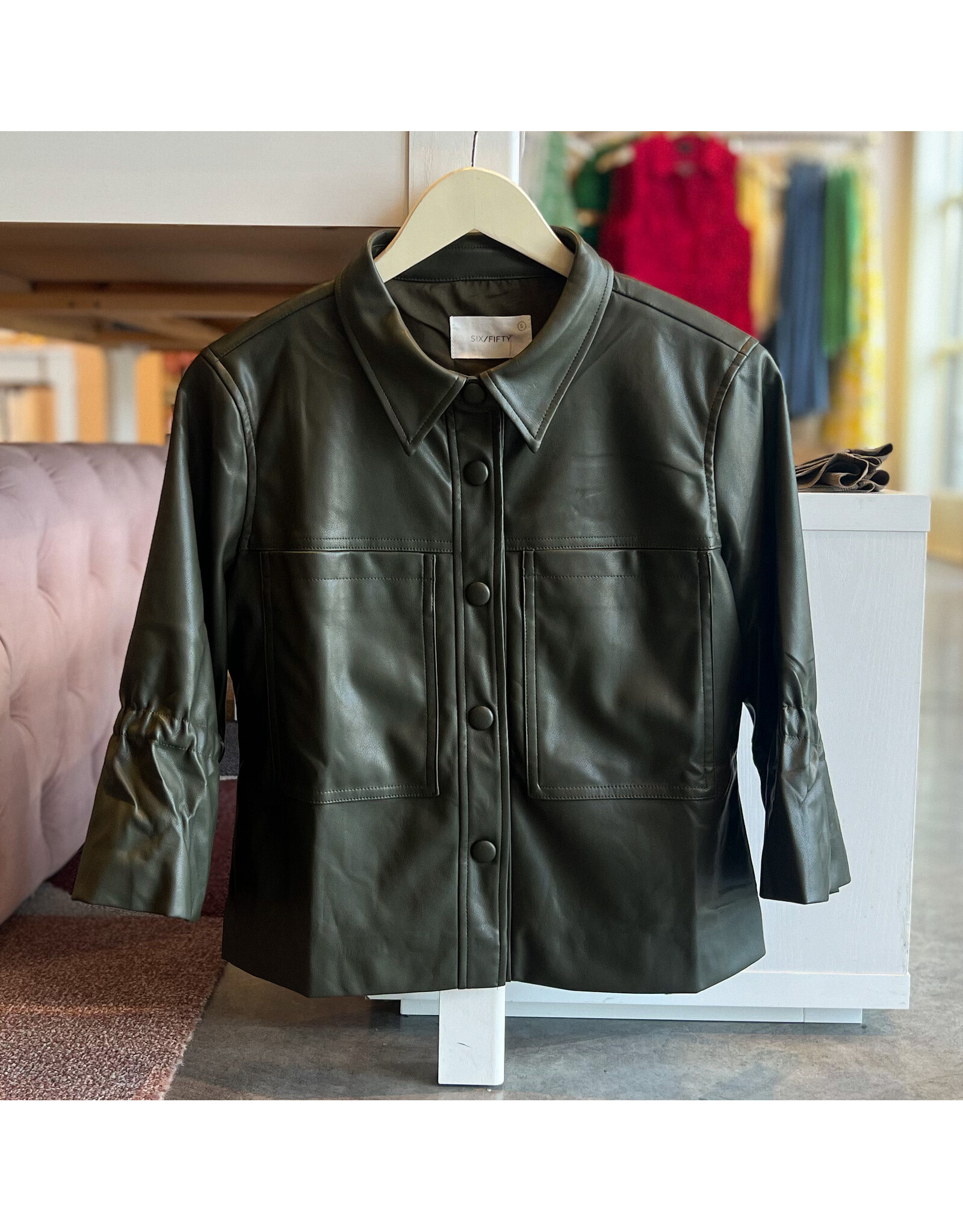 SIX/FIFTY ROMY FAUX LEATHER 3/4 FLUTTER SLV JACKET