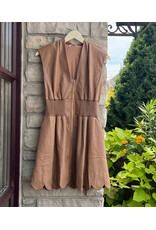GUODA FAUX LEATHER SMOCKED WAIST DRESS