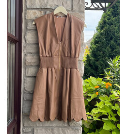 GUODA FAUX LEATHER SMOCKED WAIST DRESS