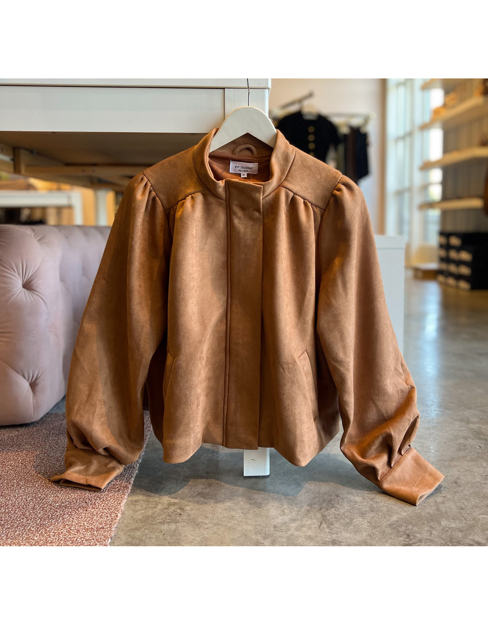 AINARA SUEDE MOCK NECK ZIP UP JACKET