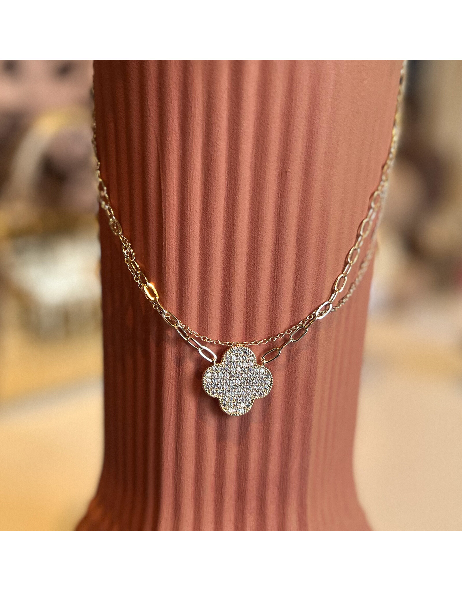 NOVAH PAVE CLOVER NECKLACE