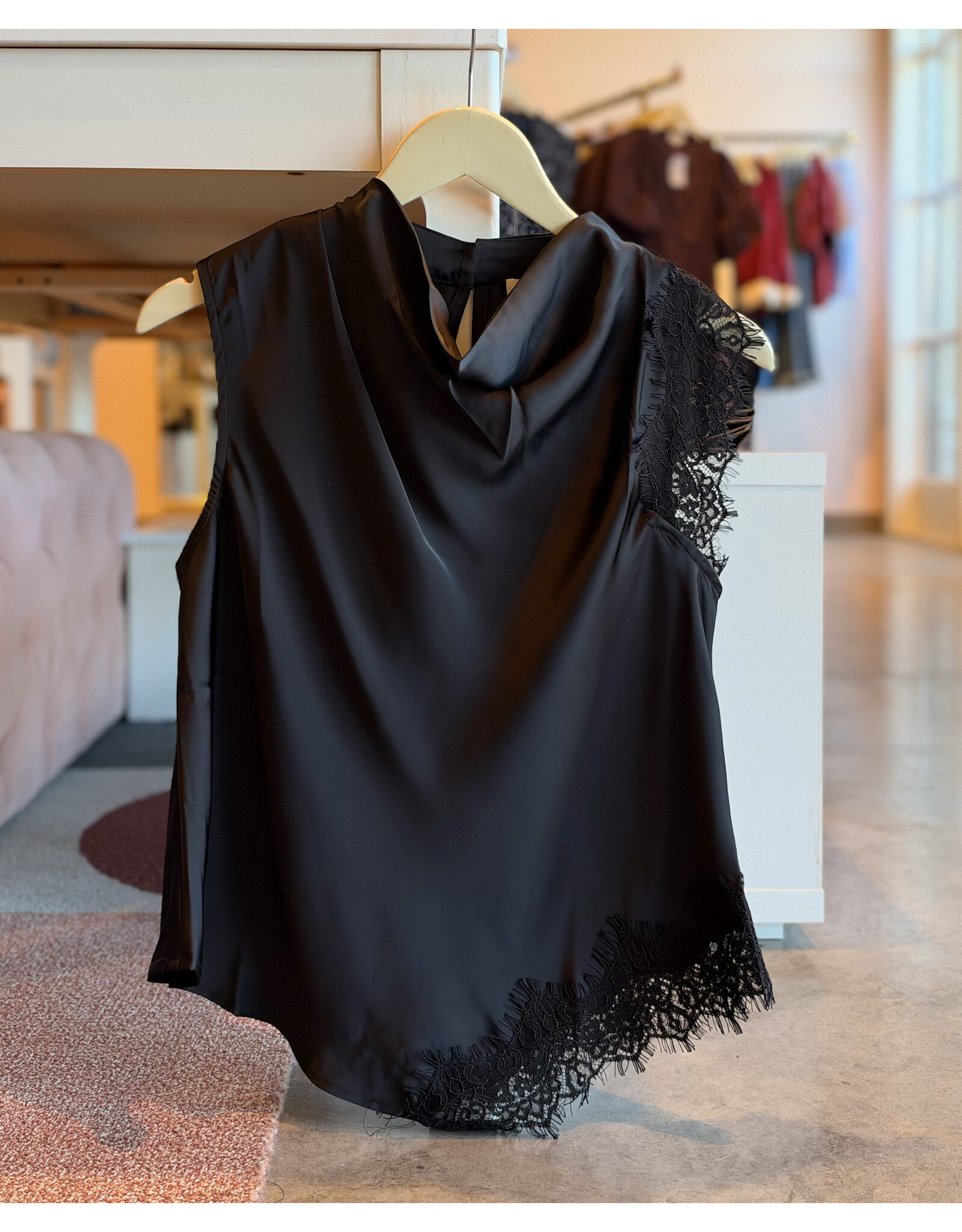 COSIMO LACE DETAIL SATIN TOP
