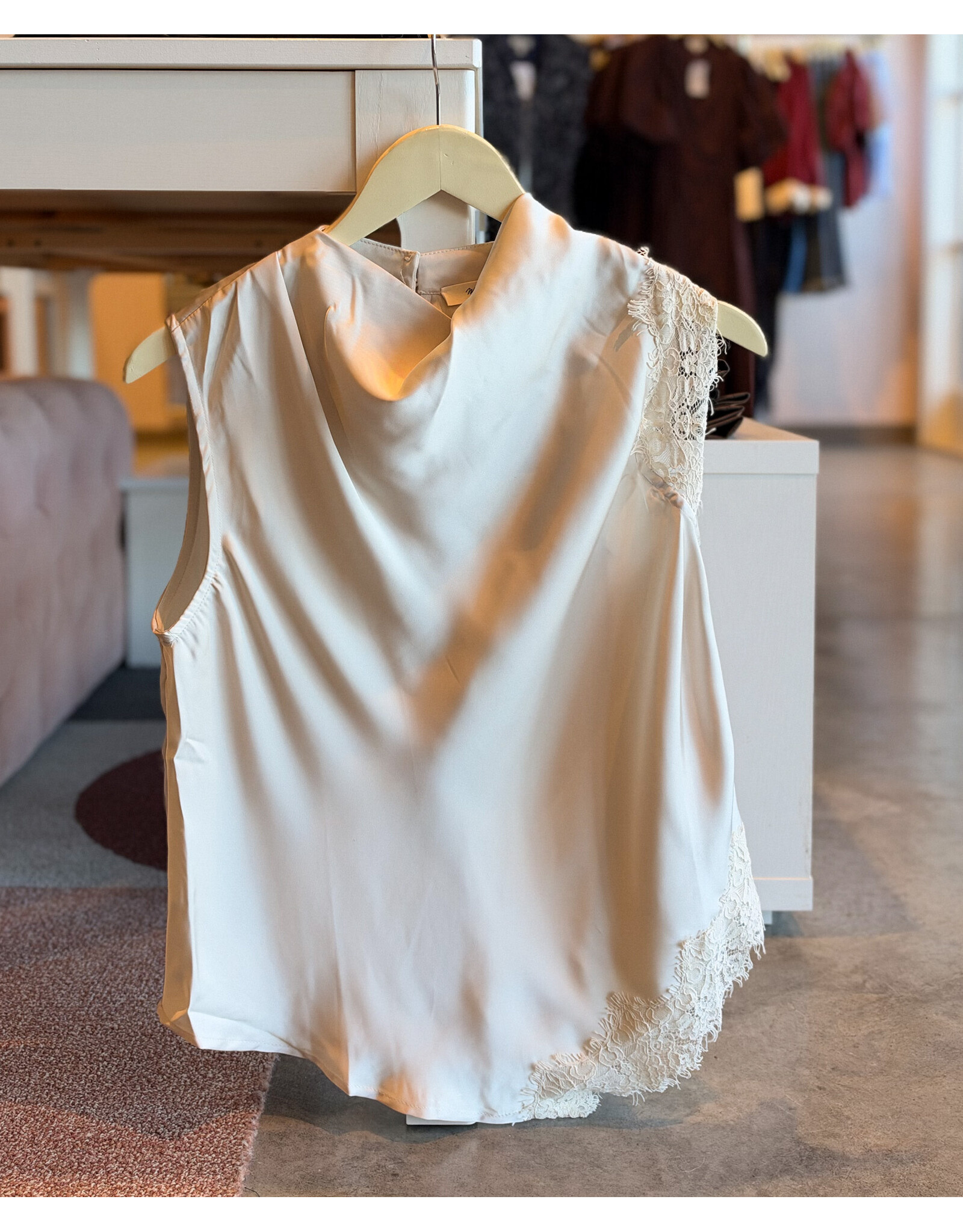 COSIMO LACE DETAIL SATIN TOP