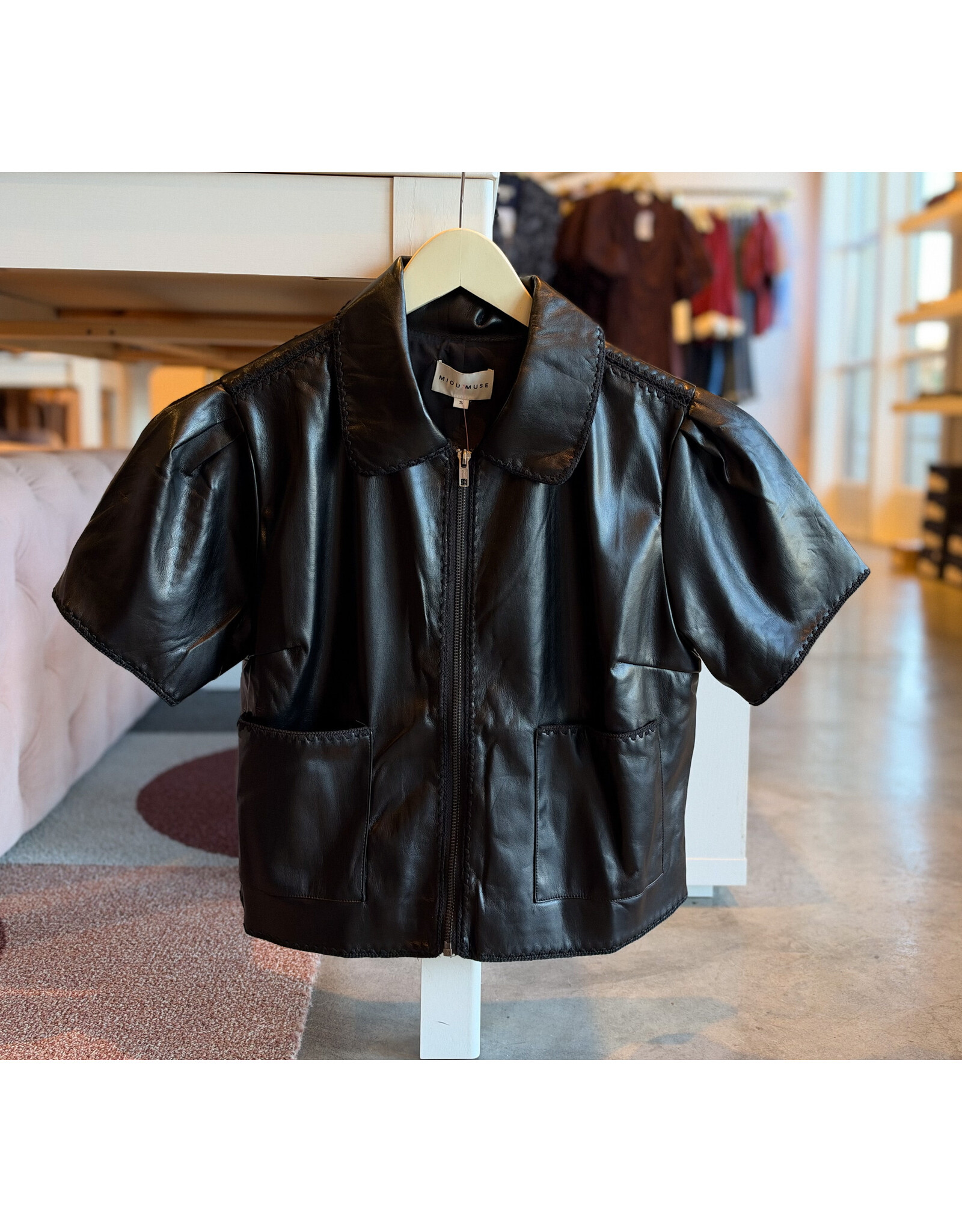 GRACEE FAUX LEATHER POCKET DETAIL JACKET